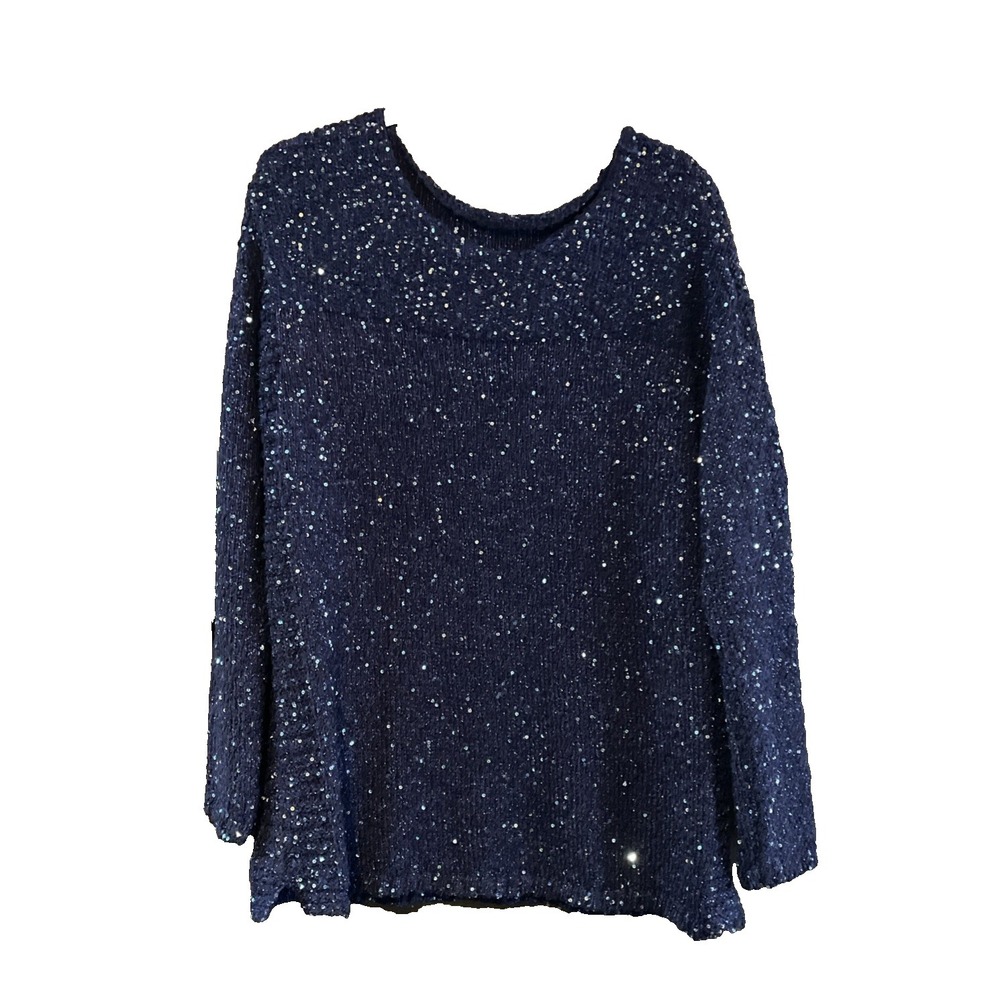 Chico's Sweater Purple Metallic Sequin V Neckline Sparkle- size not specified